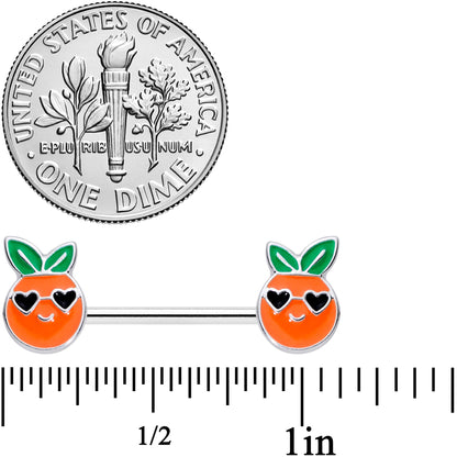 14G 5/8 Citrus Fun Orange Fruit Barbell Nipple Ring Set