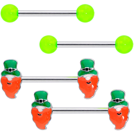 14G 9/16 Green Leprechaun St Patricks Day Nipple Ring Set of 4