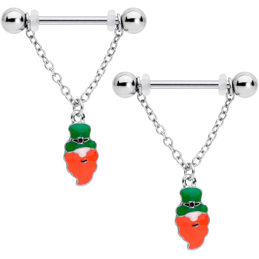14G 9/16 Green Leprechaun St Patricks Day Dangle Nipple Ring Set