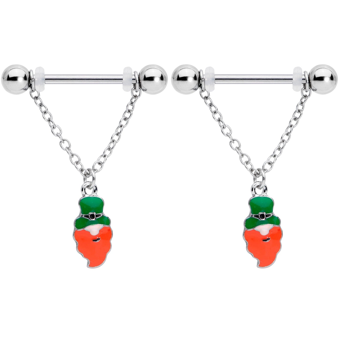 14G 9/16 Green Leprechaun St Patricks Day Dangle Nipple Ring Set