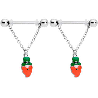 14G 9/16 Green Leprechaun St Patricks Day Dangle Nipple Ring Set