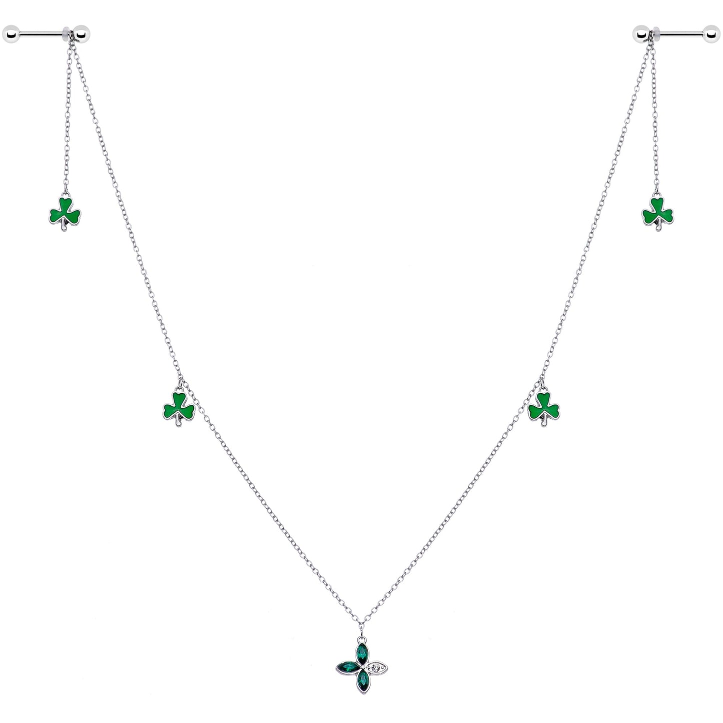 14G 9/16 Green Gem Shamrock St Patricks Day Dangle Nipple Chain