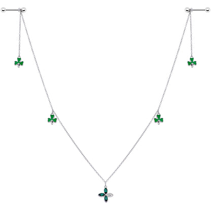 14G 9/16 Green Gem Shamrock St Patricks Day Dangle Nipple Chain
