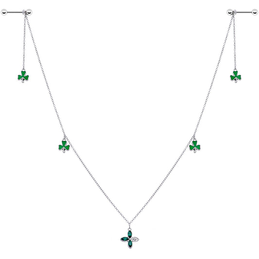 14G 9/16 Green Gem Shamrock St Patricks Day Dangle Nipple Chain