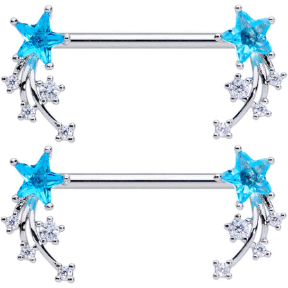 14G 5/8 Aqua Clear CZ Gem Shooting Star Barbell Nipple Ring Set