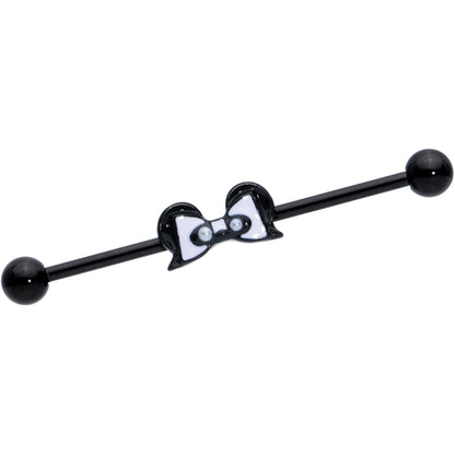 14G Black Bow Panda Bear Industrial Barbell 38mm