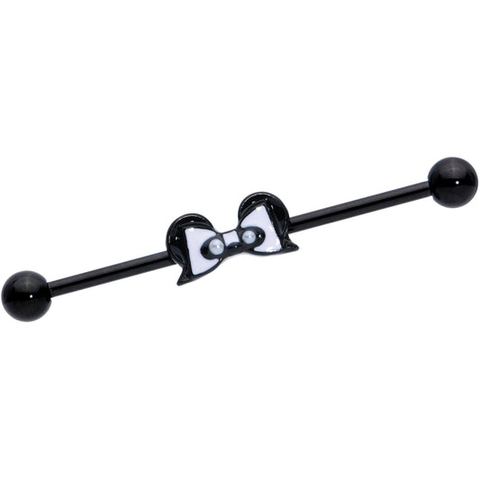 14G Black Bow Panda Bear Industrial Barbell 38mm