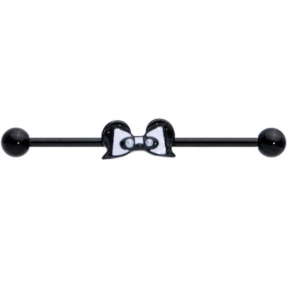 14G Black Bow Panda Bear Industrial Barbell 38mm
