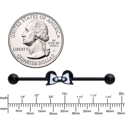 14G Black Bow Panda Bear Industrial Barbell 38mm