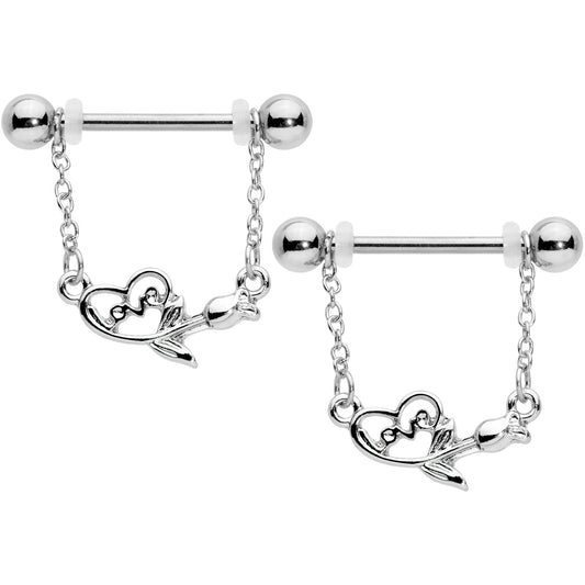 14G 11/16 Love Rose Dangle Nipple Ring Set