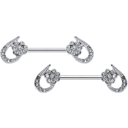 14G 5/8 Clear Gem Heart Flower Barbell Nipple Ring Set
