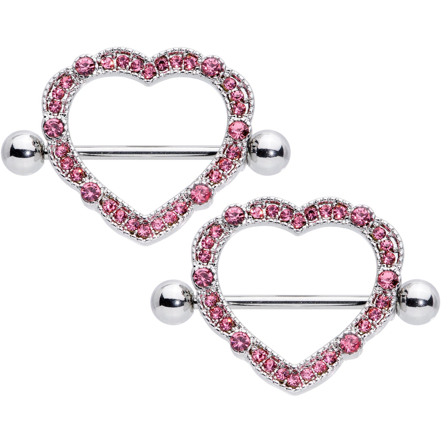 14G 9/16 Pink Gem Love Hearts Nipple Shield Set