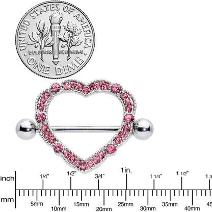 14G 9/16 Pink Gem Love Hearts Nipple Shield Set