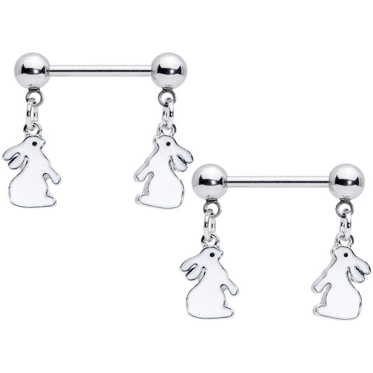 14G 9/16 Glow in the Dark Easter Bunny Dangle Nipple Ring Set