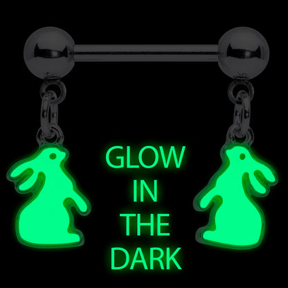 14G 9/16 Glow in the Dark Easter Bunny Dangle Nipple Ring Set
