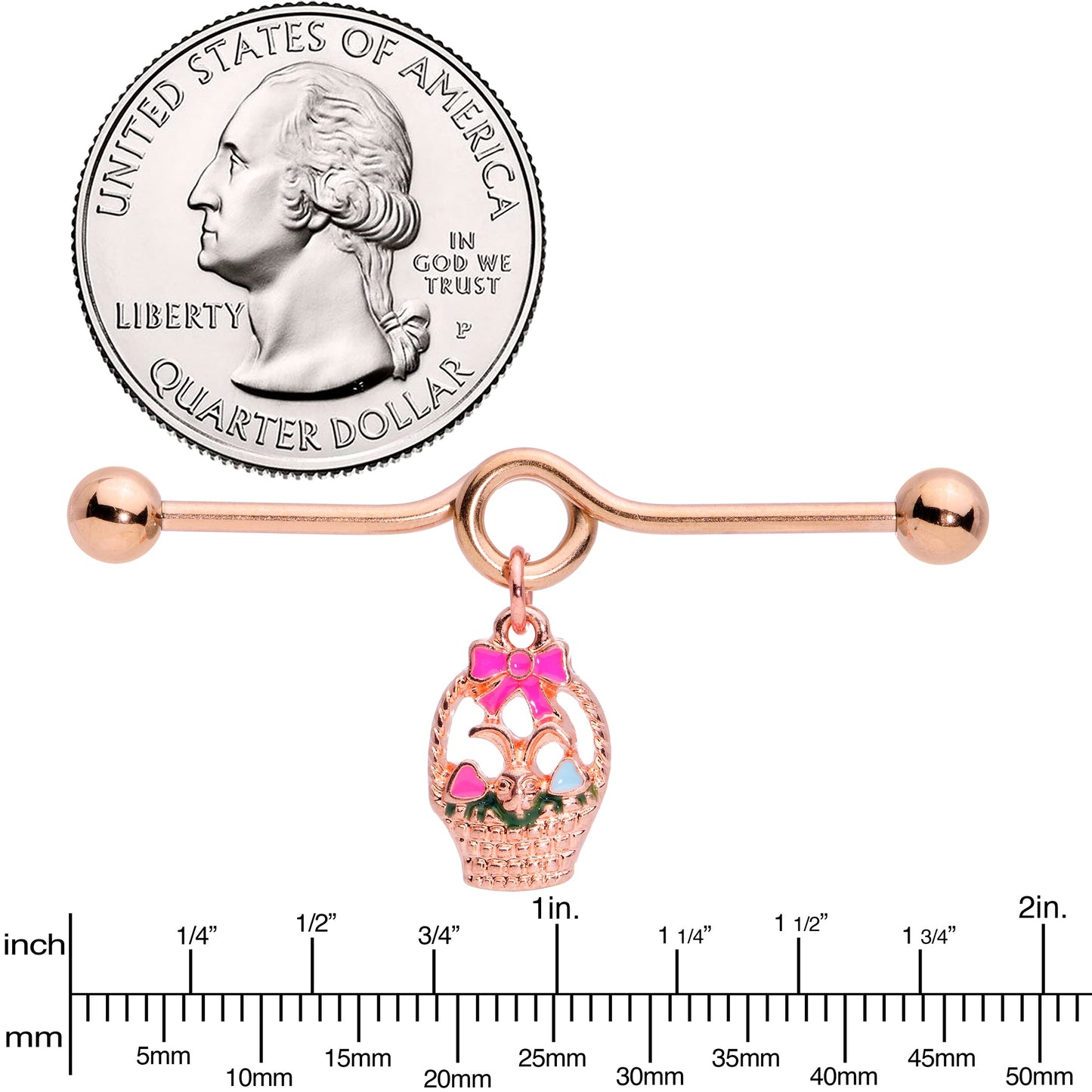 14G Rose Gold Tone Easter Basket Dangle Project Bar 38mm