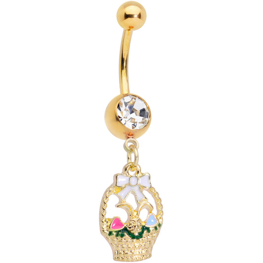 Clear Gem Gold Tone Easter Basket Dangle Belly Ring