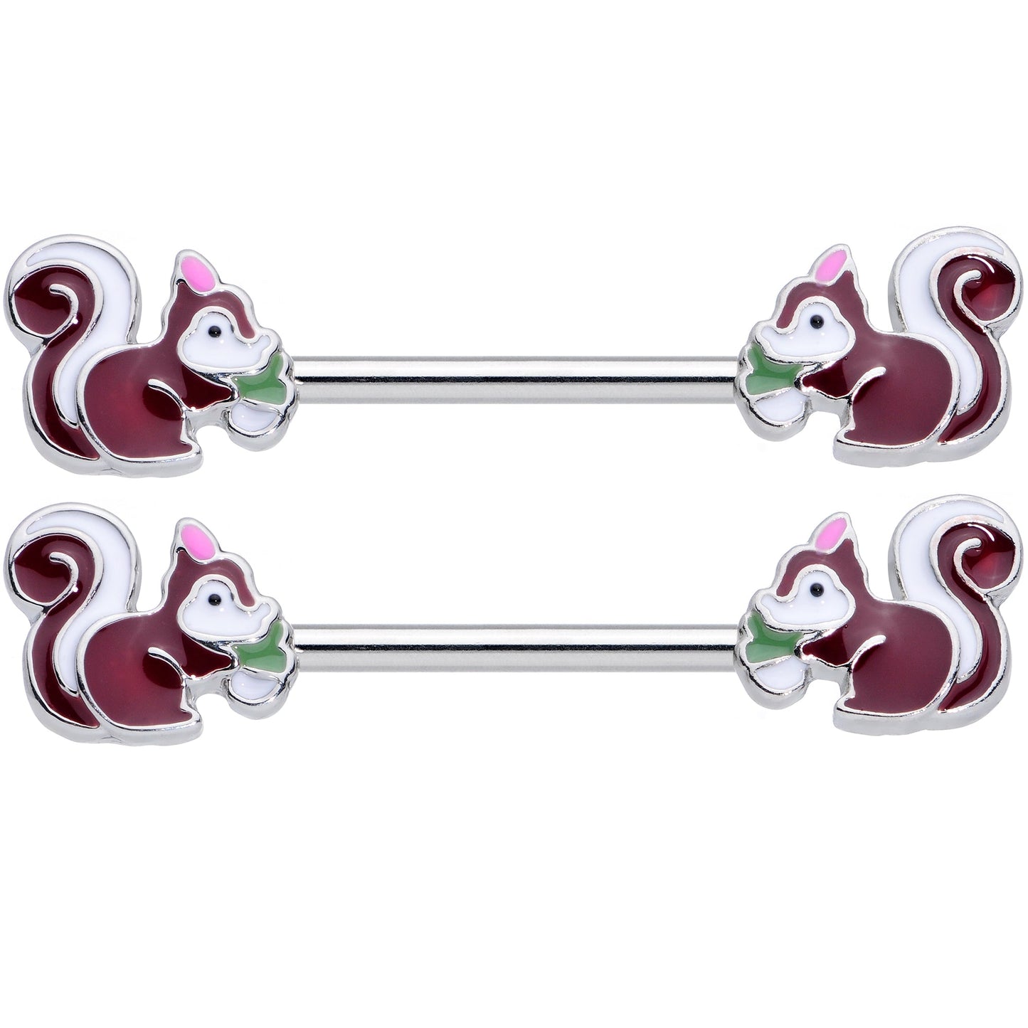 14G 5/8 Snacking Squirrel Barbell Nipple Ring Set