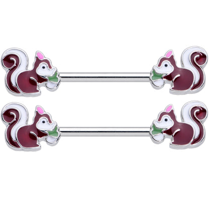 14G 5/8 Snacking Squirrel Barbell Nipple Ring Set