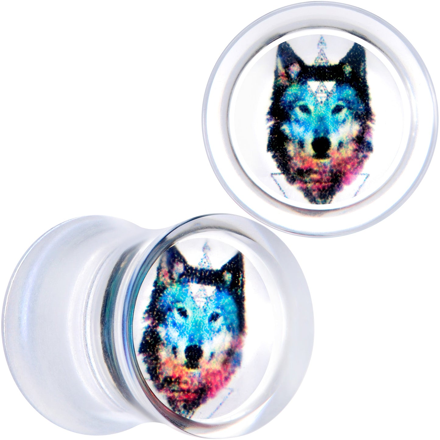 Clear Blue Brown Wolf Acrylic Saddle Plug Set