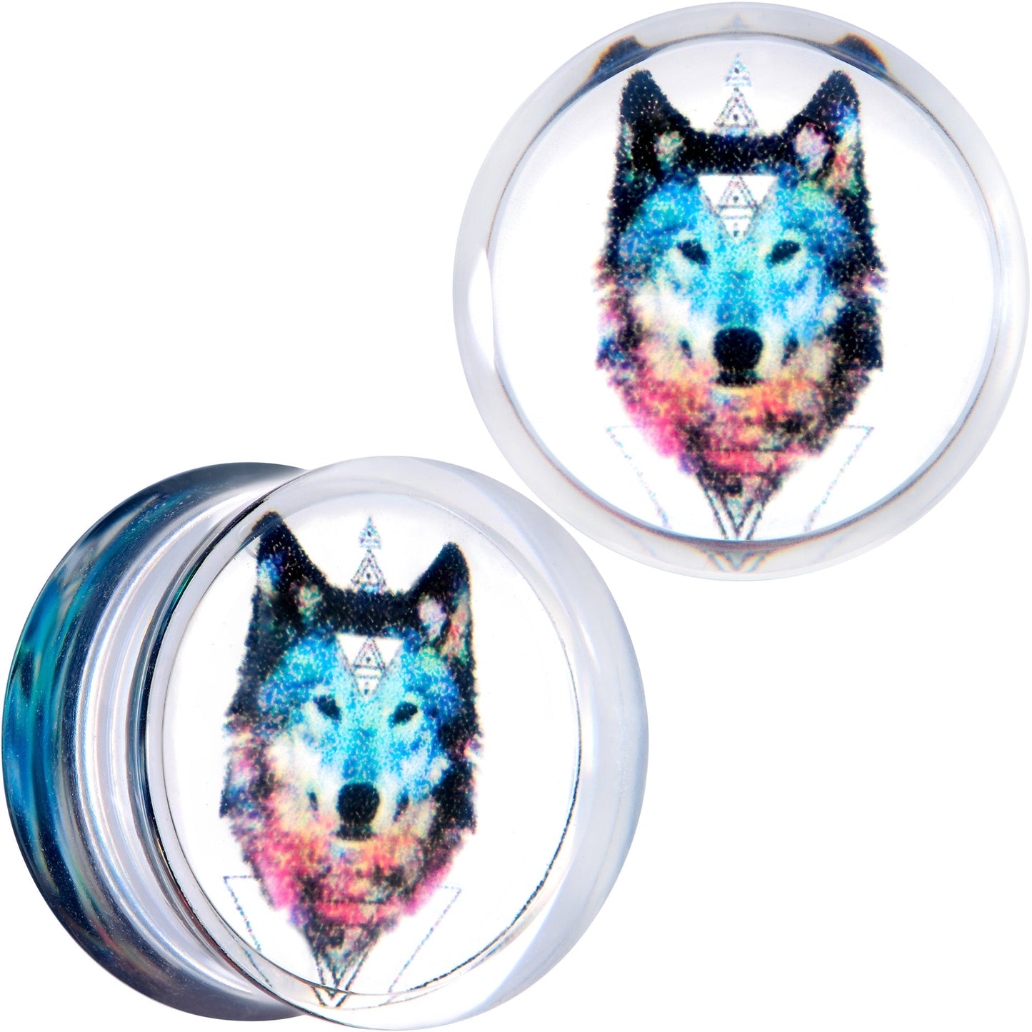 Clear Blue Brown Wolf Acrylic Saddle Plug Set