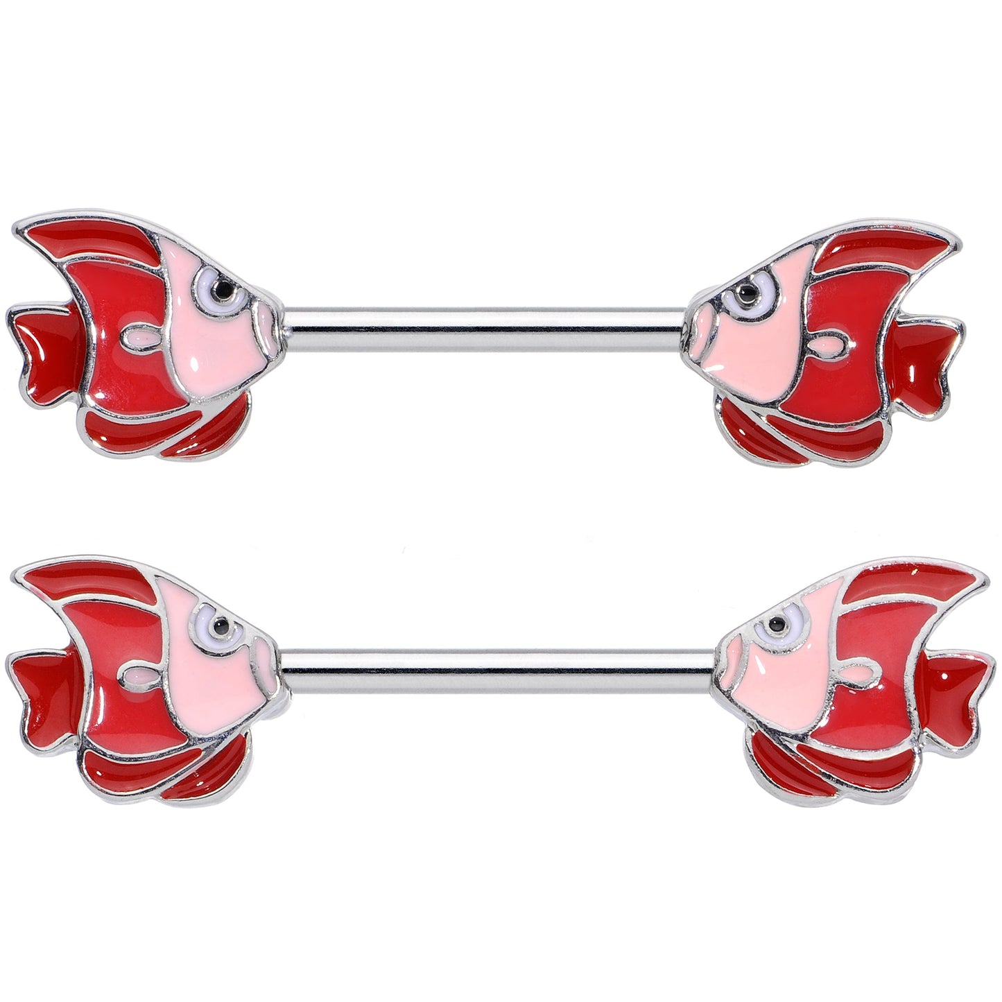 14G 9/16 Brown Nautical Fish Barbell Nipple Ring Set