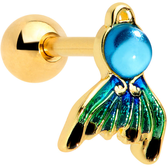 16G 1/4 Gold Tone Blue Green Mermaid Tail Cartilage Tragus