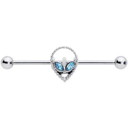 14G Aqua Gem Hollow Alien Industrial Barbell 38mm