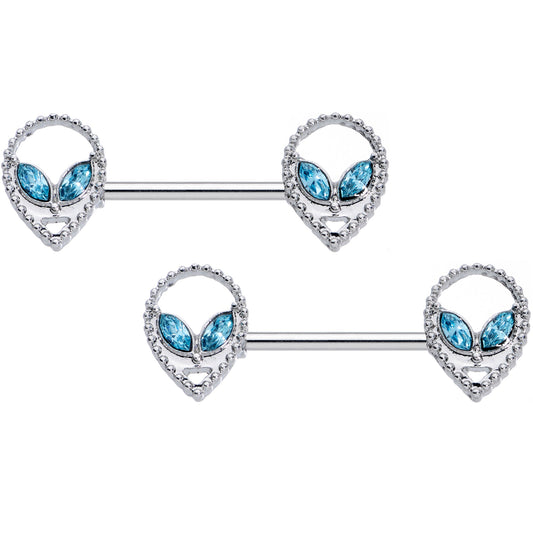 14G 5/8 Aqua Gem Hollow Alien Barbell Nipple Ring Set