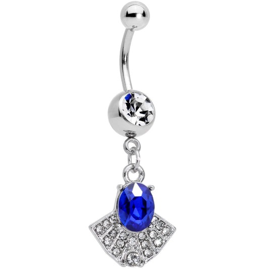 Blue Clear Gem Art Deco Fan Dangle Belly Ring