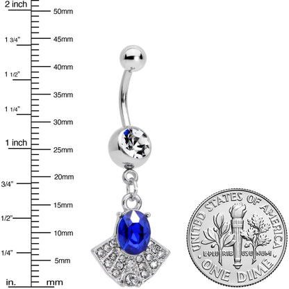 Blue Clear Gem Art Deco Fan Dangle Belly Ring