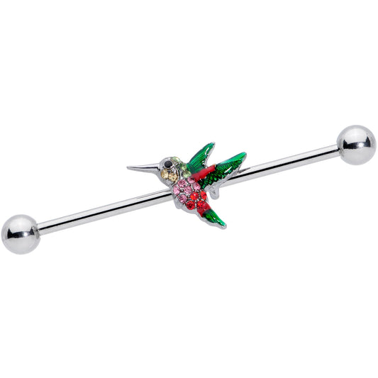 14G Red Pink Gem Green Hummingbird Industrial Barbell 38mm