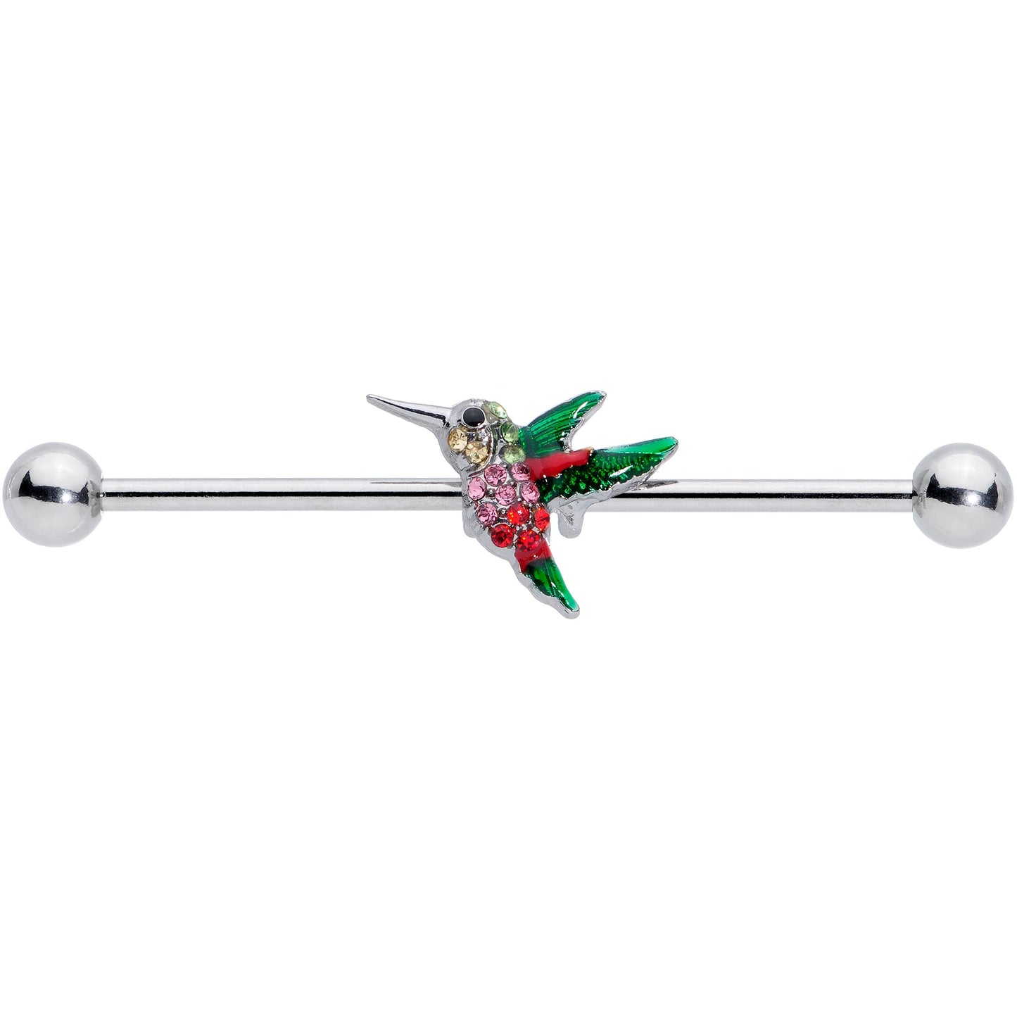 14G Red Pink Gem Green Hummingbird Industrial Barbell 38mm