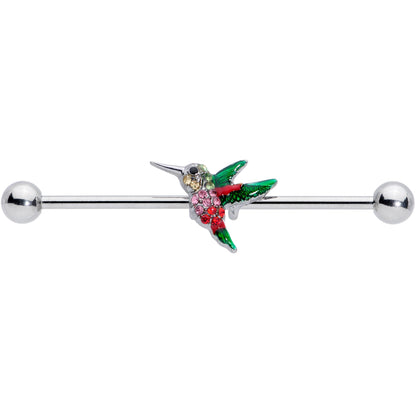 14G Red Pink Gem Green Hummingbird Industrial Barbell 38mm
