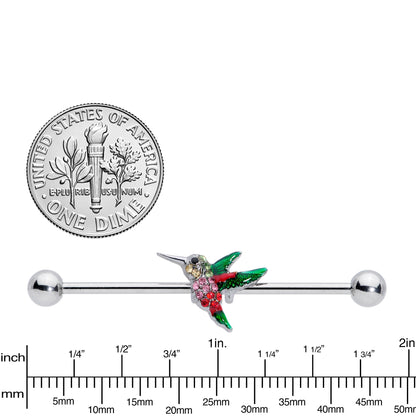 14G Red Pink Gem Green Hummingbird Industrial Barbell 38mm