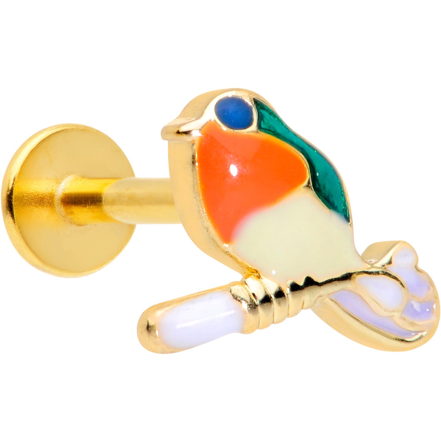 16G 5/16 Green Gem Gold Tone Perched Bird Labret Monroe Tragus