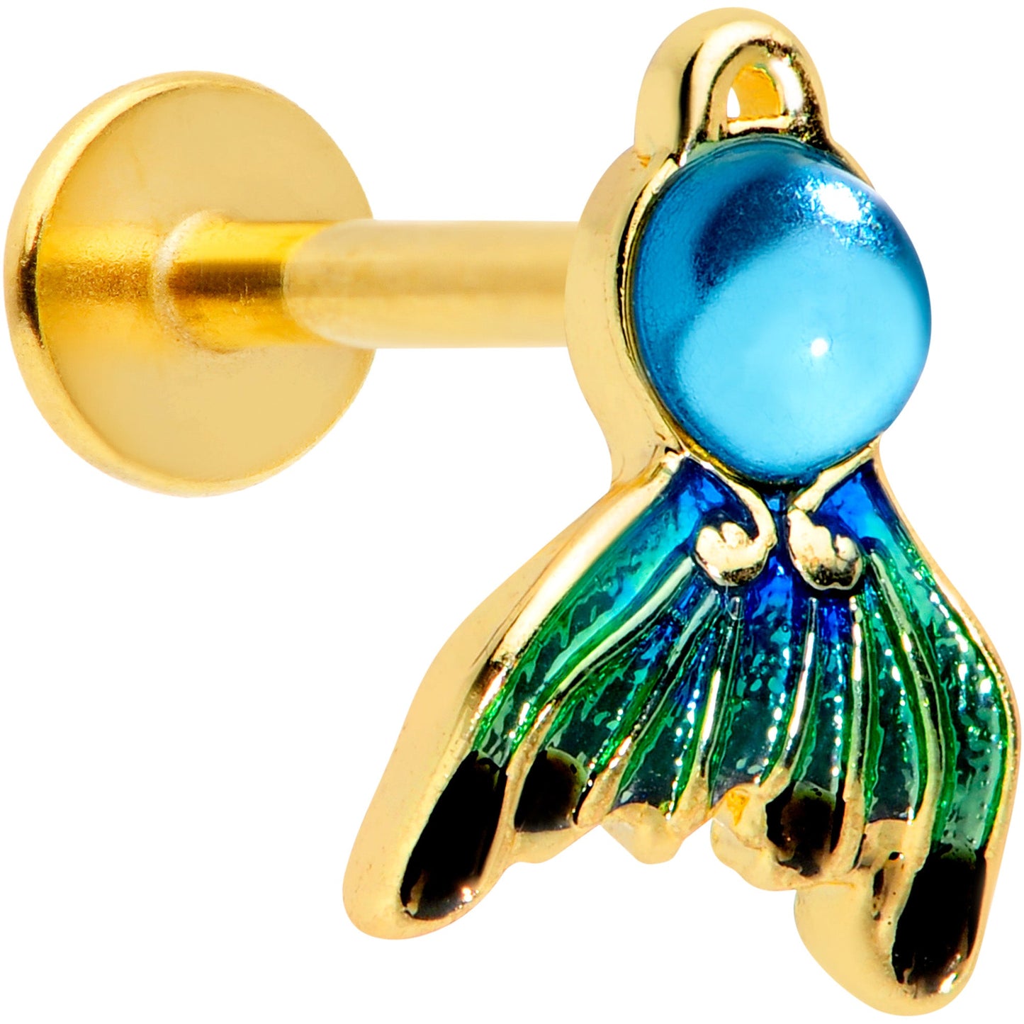 16G 5/16 Gold Tone Blue Green Mermaid Tail Labret Monroe Tragus