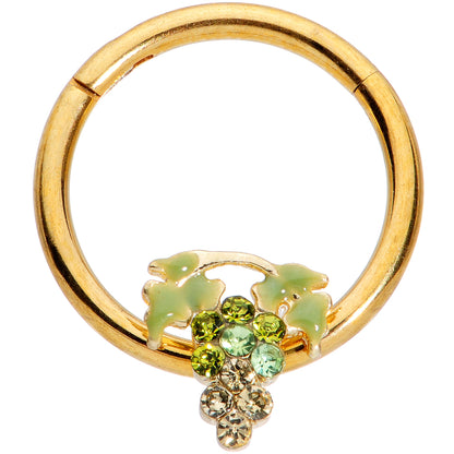 16G 3/8 Green Gem Gold Tone Bunch of Grapes Septum Ring