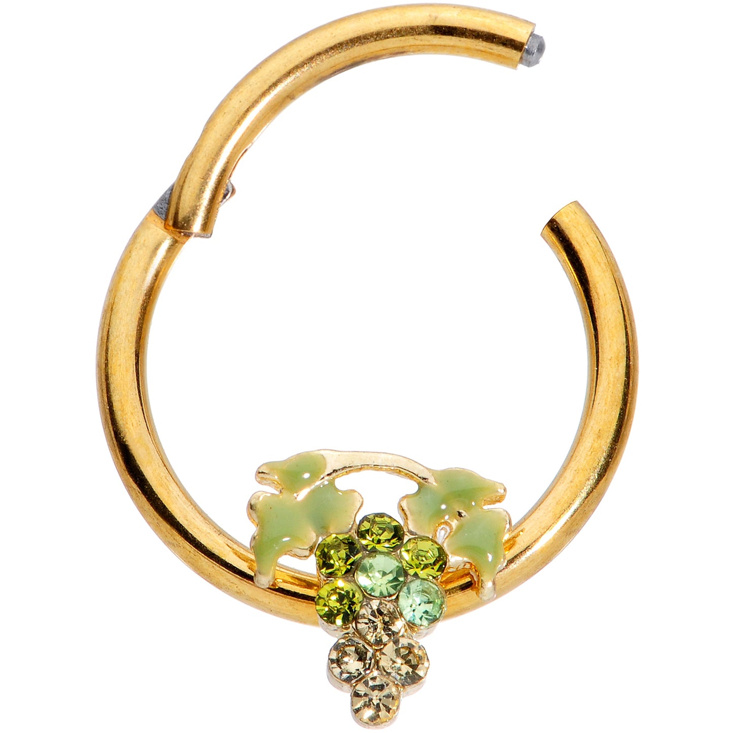 16G 3/8 Green Gem Gold Tone Bunch of Grapes Septum Ring