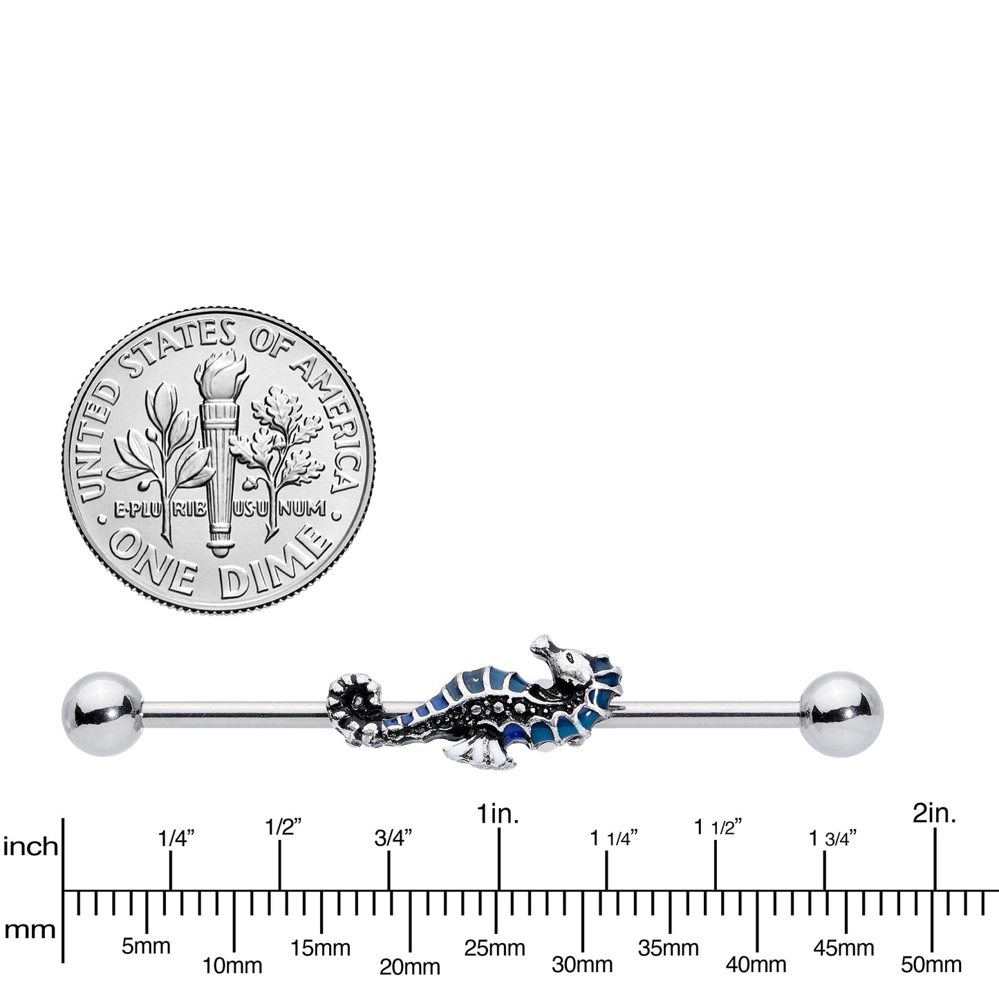 14G Nautical Seahorse Industrial Barbell 38mm