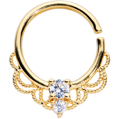 14G 9/16 Clear CZ Gem Gold Tone Lacy Love Nipple Ring Set