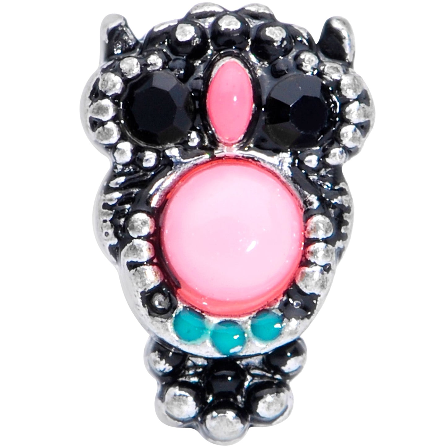 16G 1/4 Black Gem Pink Orb Owl Cartilage Tragus Earring