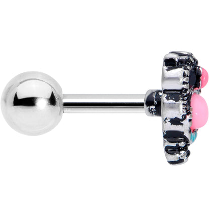 16G 1/4 Black Gem Pink Orb Owl Cartilage Tragus Earring