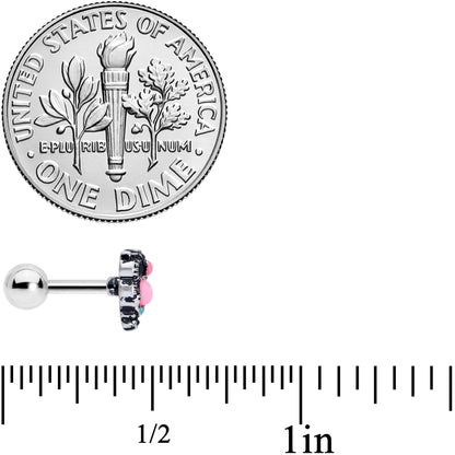 16G 1/4 Black Gem Pink Orb Owl Cartilage Tragus Earring