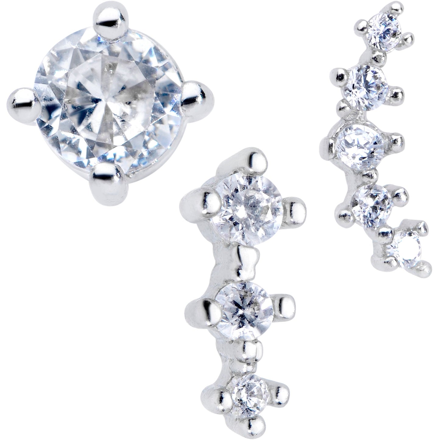 16G 5/16 Clear Gem Bioplast Curves Labret Monroe Tragus Set of 3