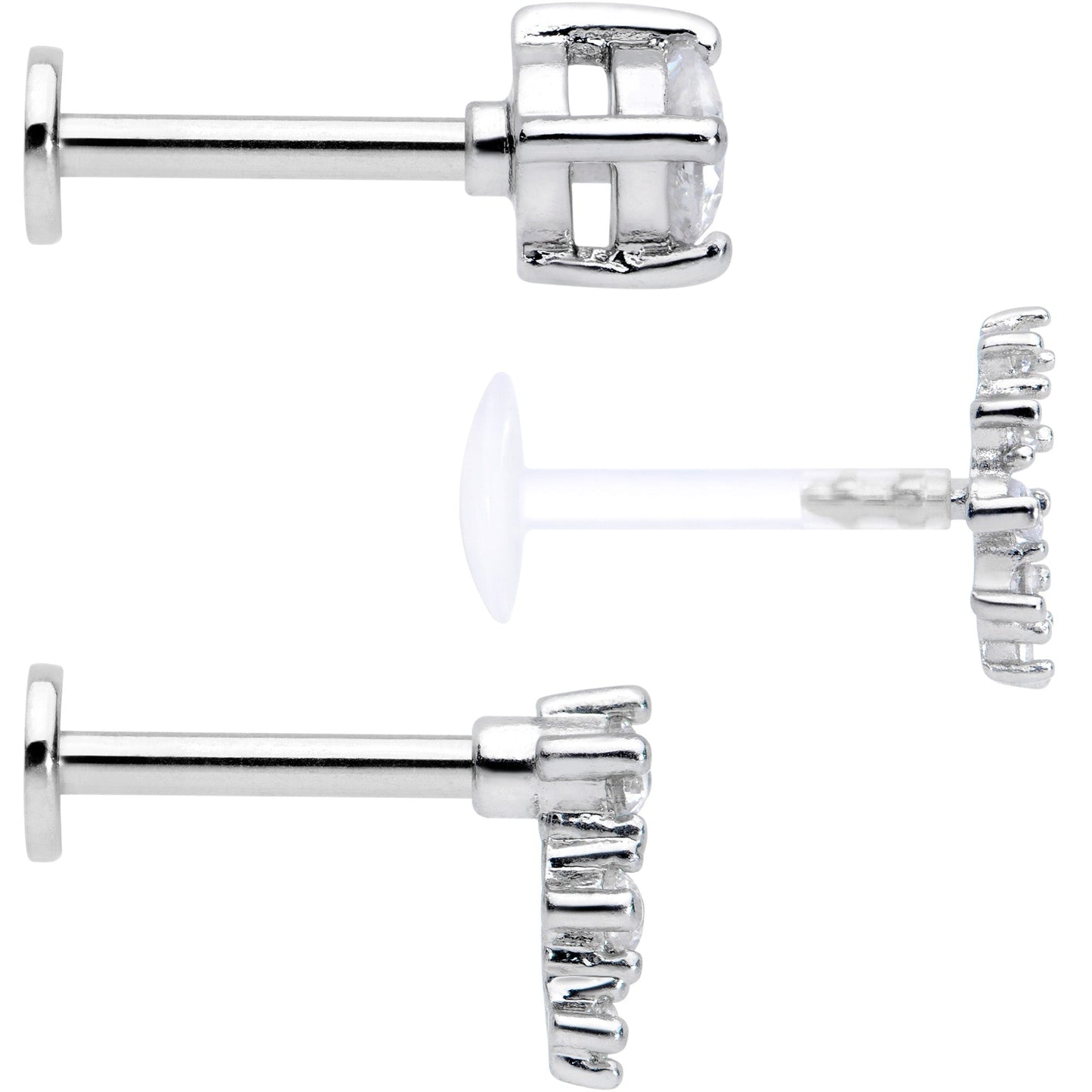 16G 5/16 Clear Gem Bioplast Curves Labret Monroe Tragus Set of 3