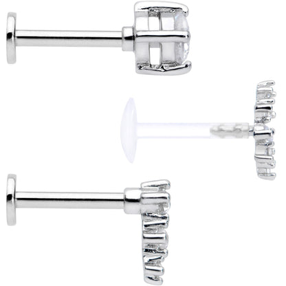 16G 5/16 Clear Gem Bioplast Curves Labret Monroe Tragus Set of 3