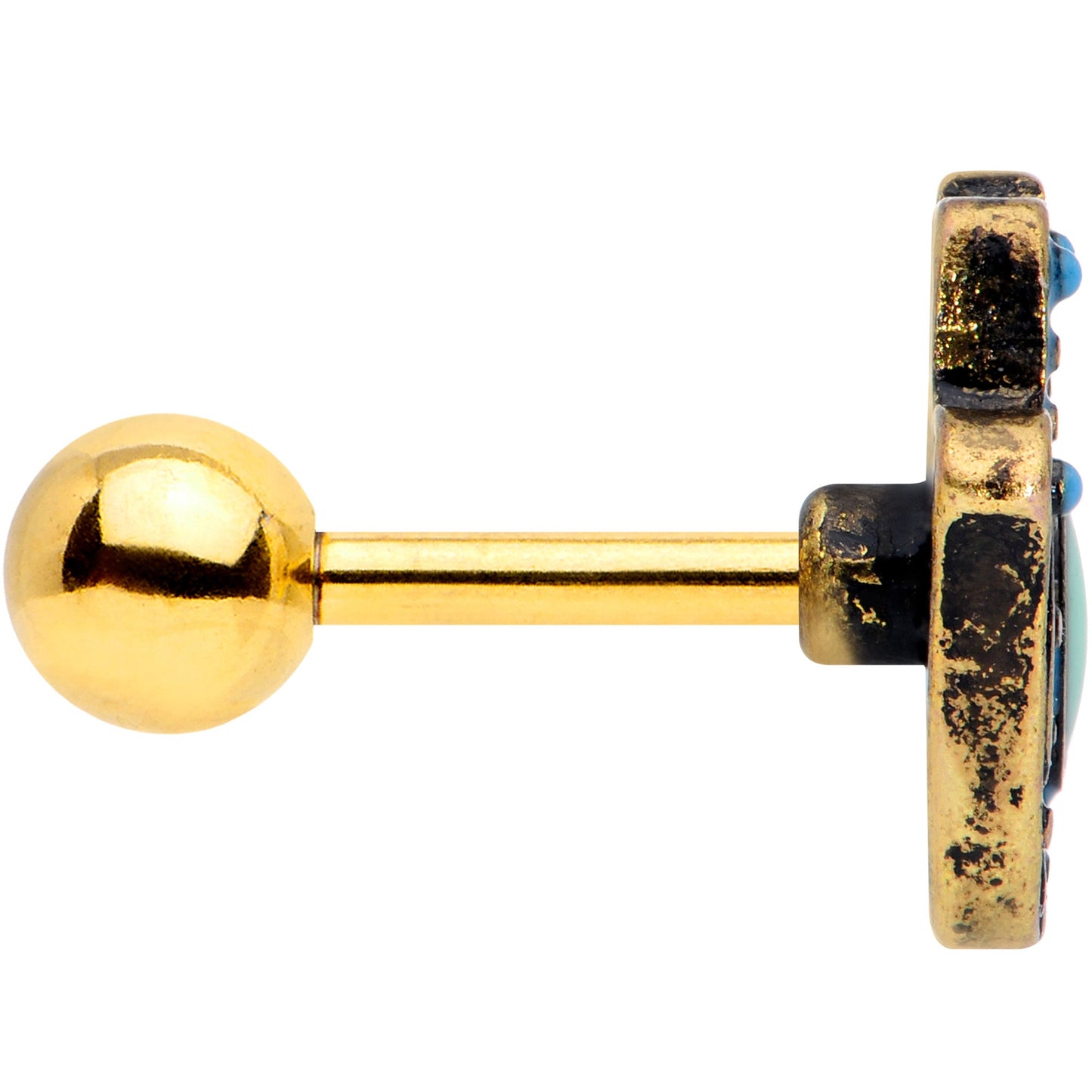 16G 1/4 Gold Tone Aqua Ornate Hamsa Hand Cartilage Tragus