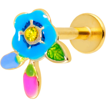 16G 5/16 Yellow Gem Gold Tone Neon Flower Labret Monroe Tragus