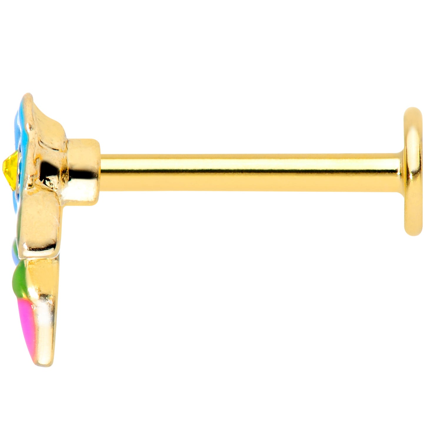 16G 5/16 Yellow Gem Gold Tone Neon Flower Labret Monroe Tragus